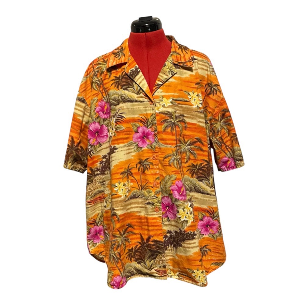 Men’s Sun Streak by Newport News Tropical Orange Floral Button Down Shirt Sz XL